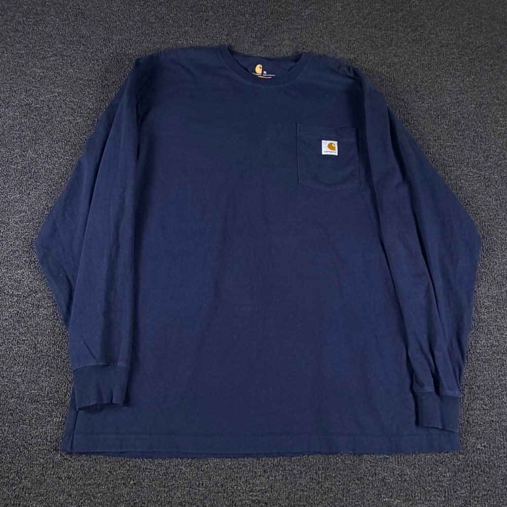 Carhartt T-Shirt Mens XL K126 Original Fit Navy Blue Long Sleeve Pocket EUC